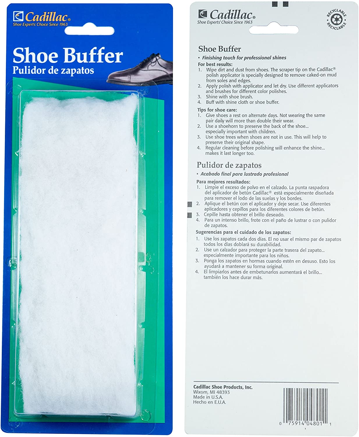 CADILLAC WOOD SHOE BUFFER BLISTER PACK